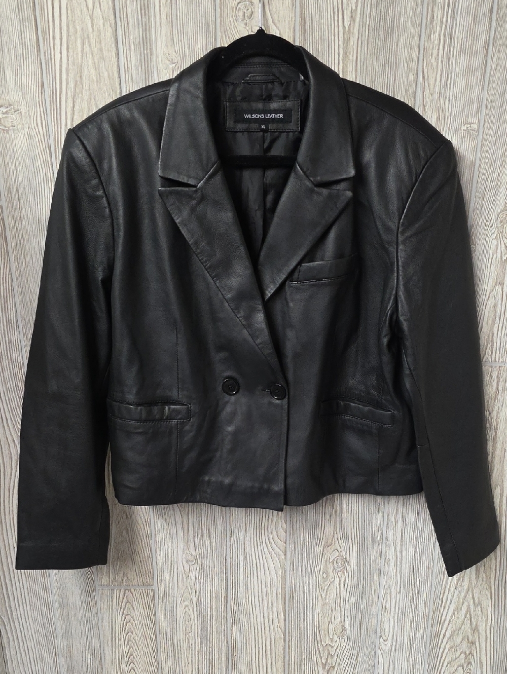 Wilsons Leather Black Cropped Double Breasted Leather Jacket Womens Size XL